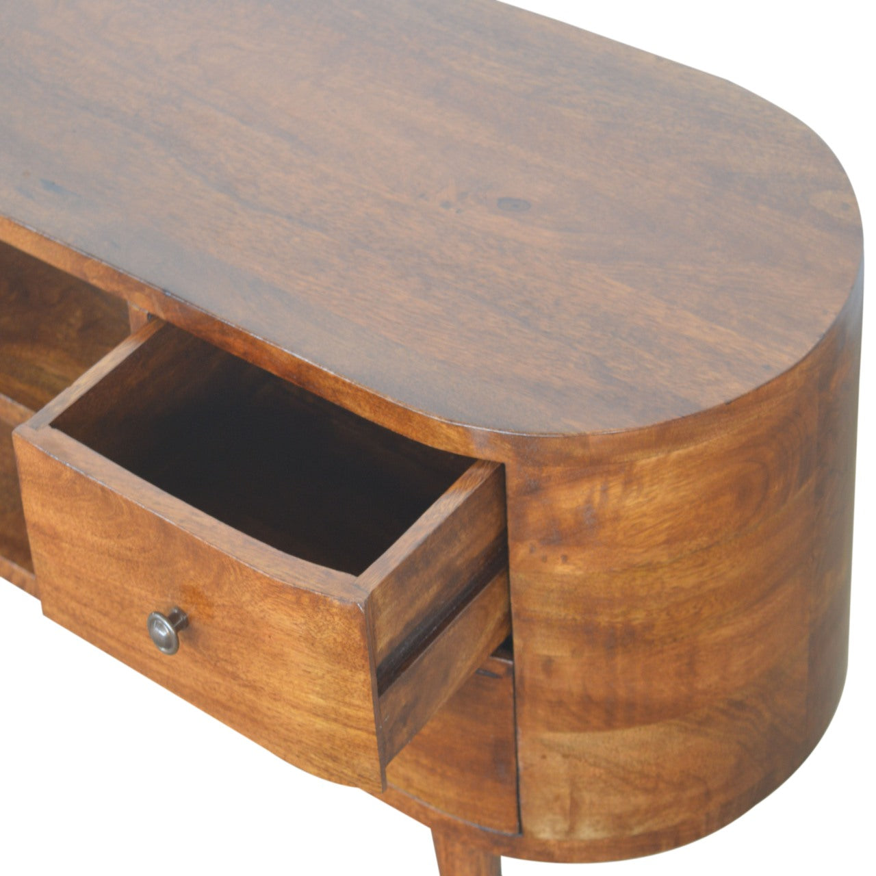 Rounded Solid Wood TV Stand In Chestnut Finish