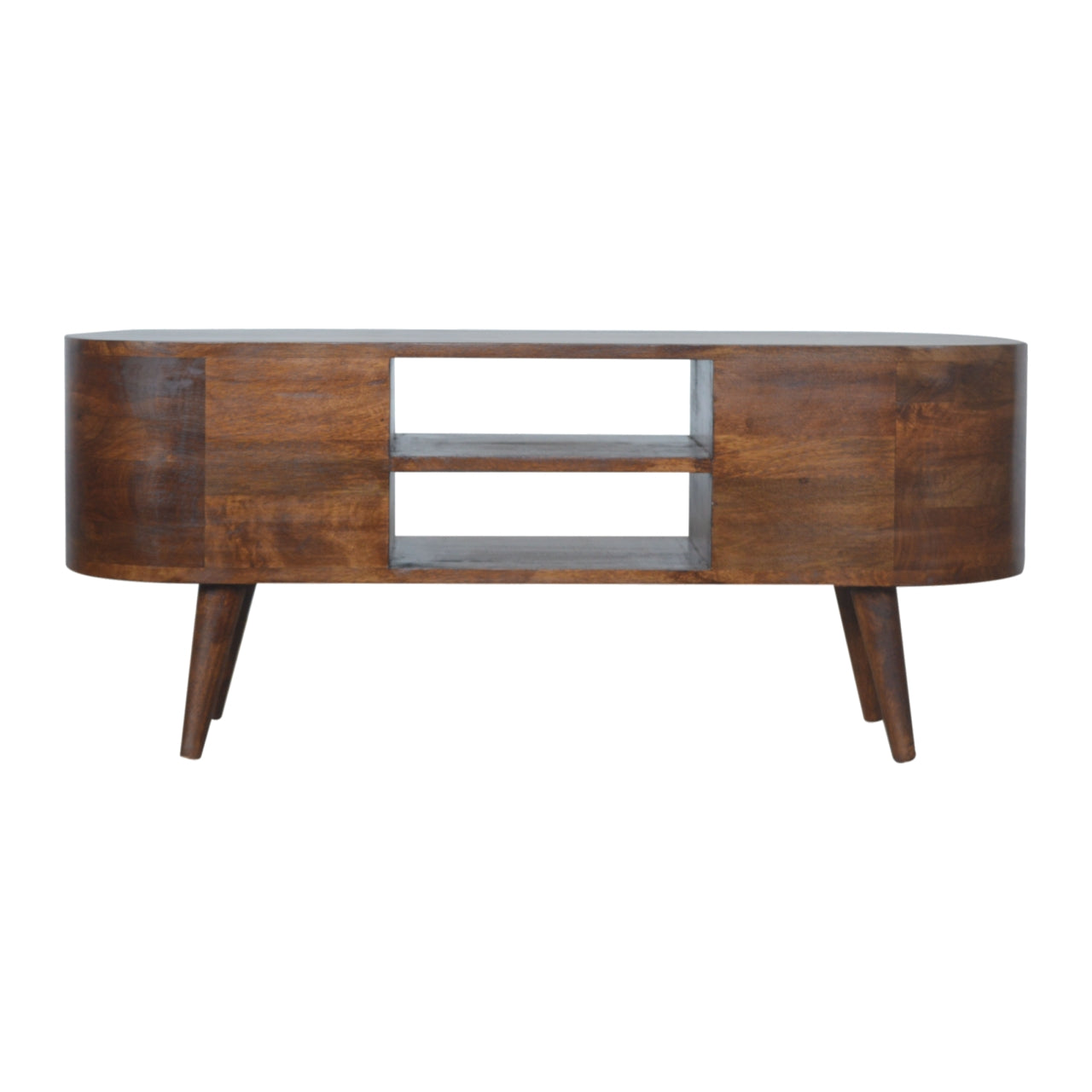 Rounded Solid Wood TV Stand In Chestnut Finish