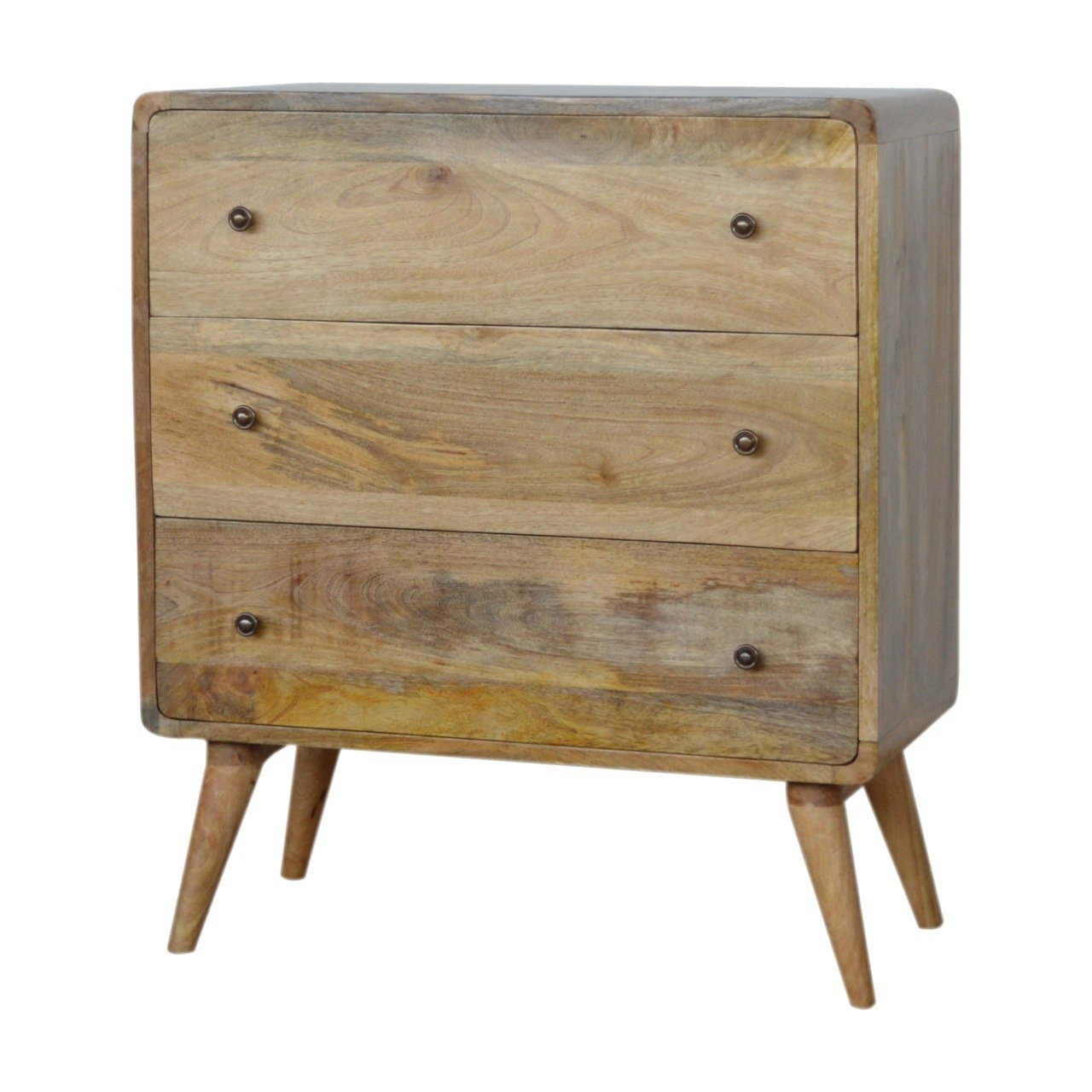 Curved 3 Drawer Solid Wood Chest Of Drawers In Oak Finish