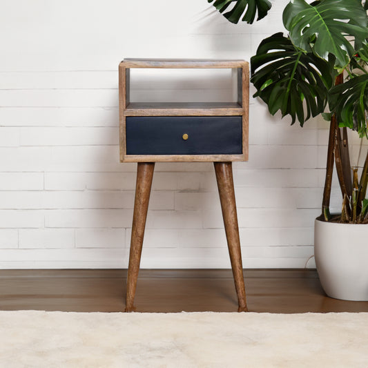 Navy Petite Solid Wood Bedside Table In Oak Finish