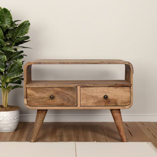 Mini Curved Solid Wood TV Stand In Oak Finish