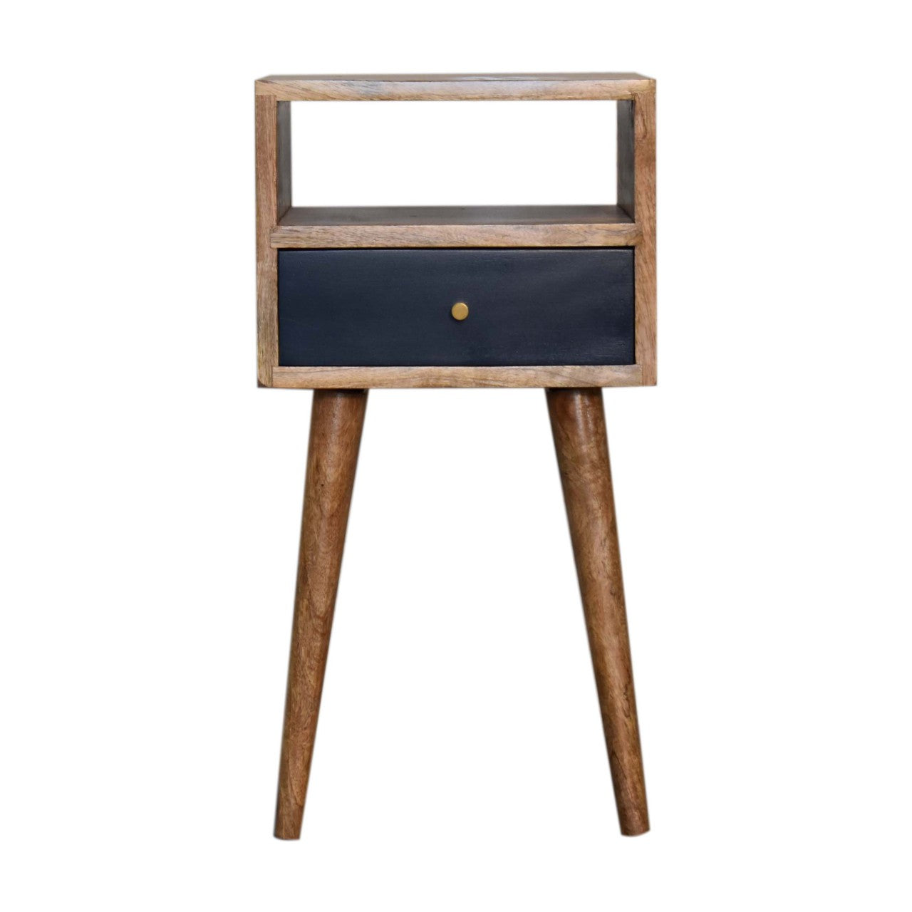 Navy Petite Solid Wood Bedside Table In Oak Finish