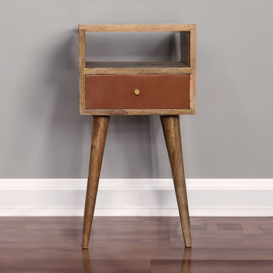 Brick Red Petite Solid Wood Bedside Table In Oak Finish