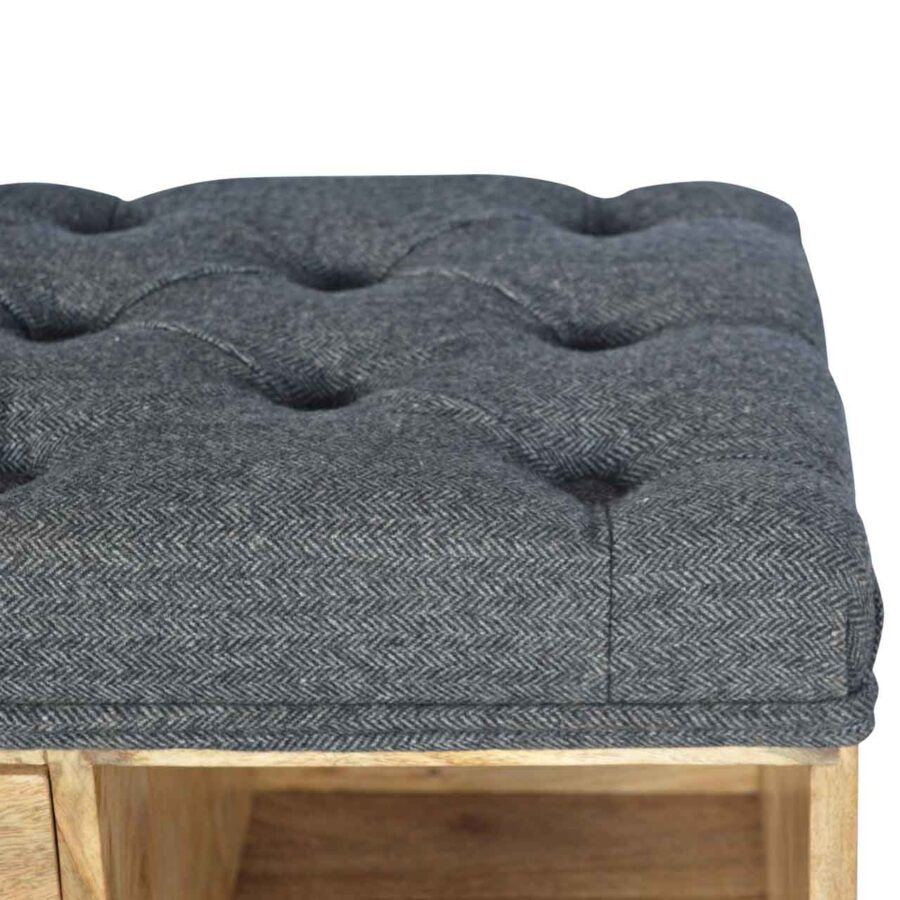 Black Tweed Shoe Storage Bench With Seat In Oak Finish 80cm