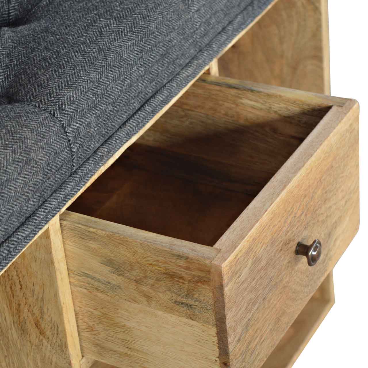 Black Tweed Shoe Storage Bench With Seat In Oak Finish 80cm