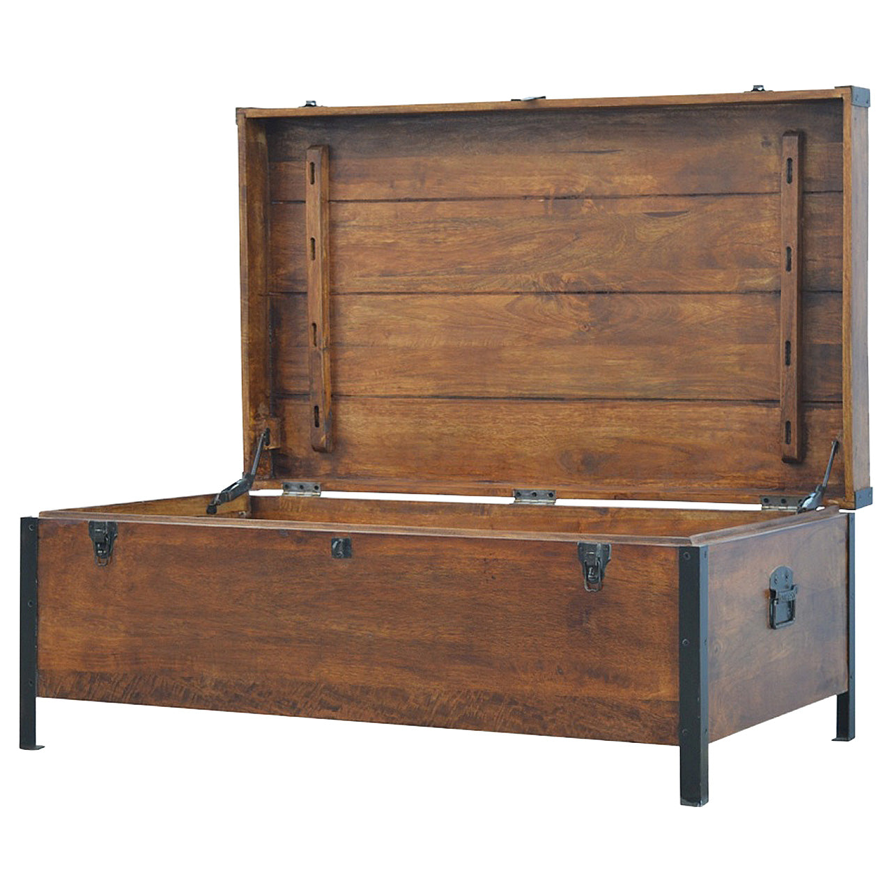 Industrial Lid Up Storage Trunk In Solid Wood Chestnut