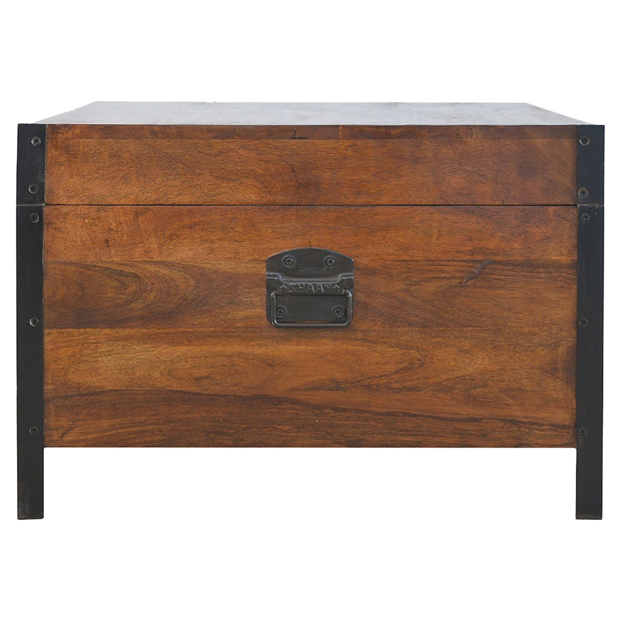Industrial Lid Up Storage Trunk In Solid Wood Chestnut