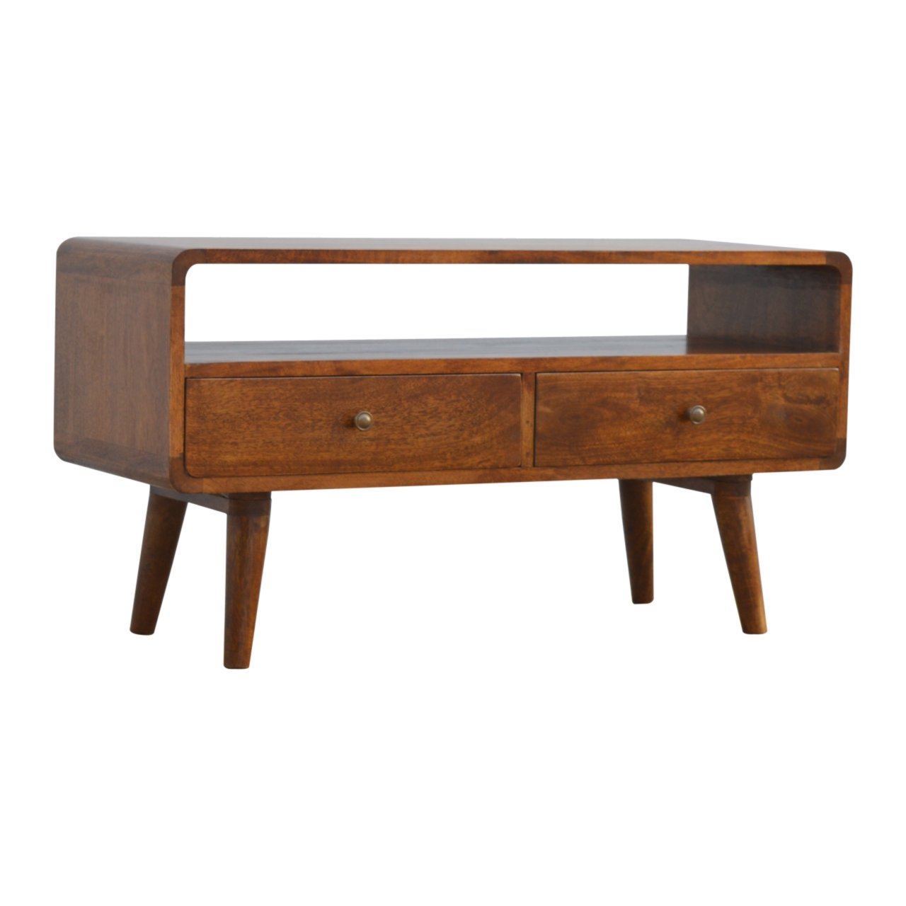 RESERVED - Curved Sustainable Media Unit Solid Wood in Chestnut Finish