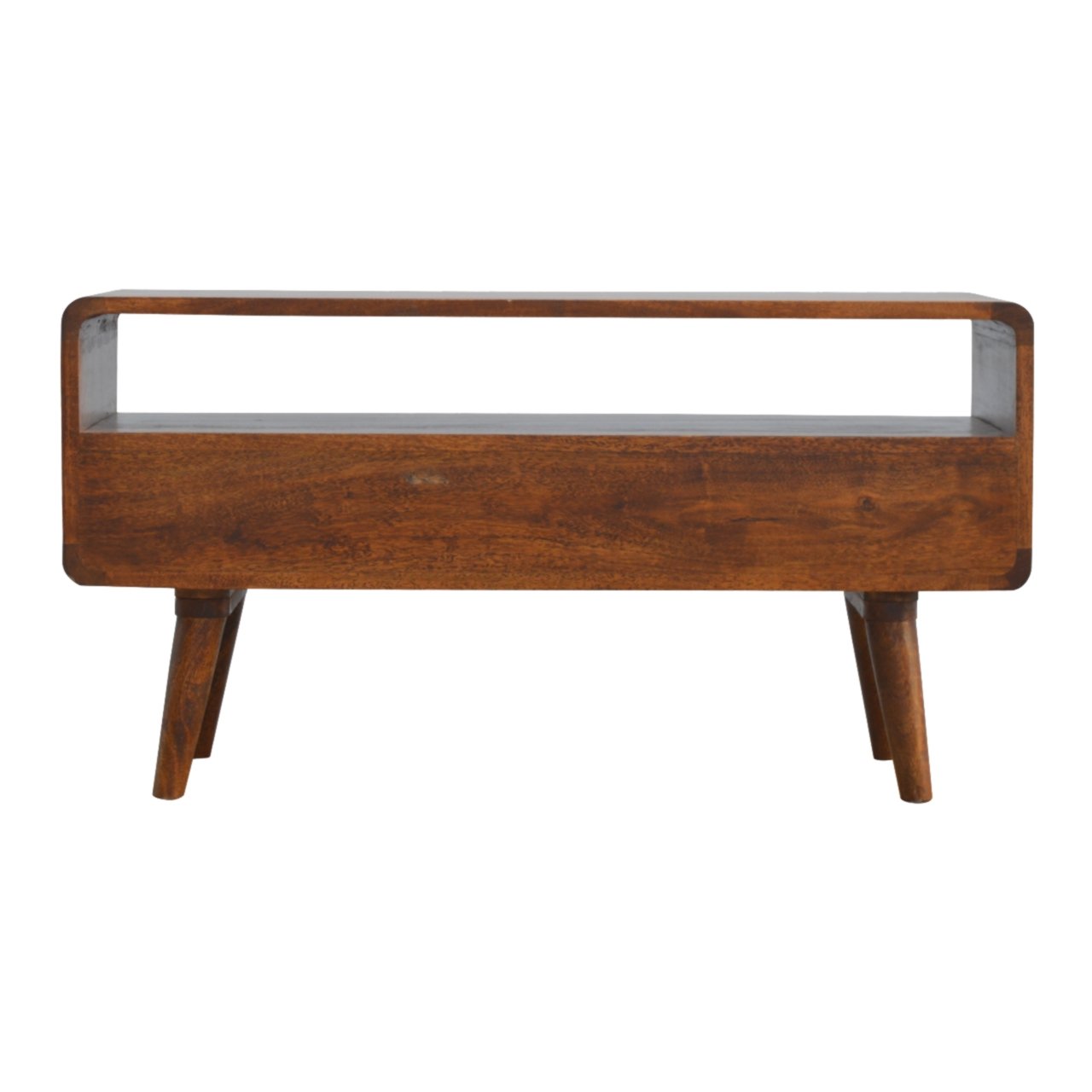 RESERVED - Curved Sustainable Media Unit Solid Wood in Chestnut Finish