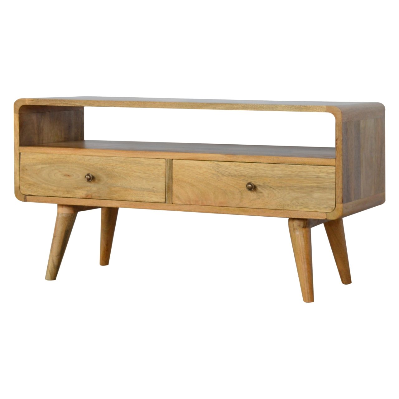 Curved Solid Wood TV Stand In Oak Finish