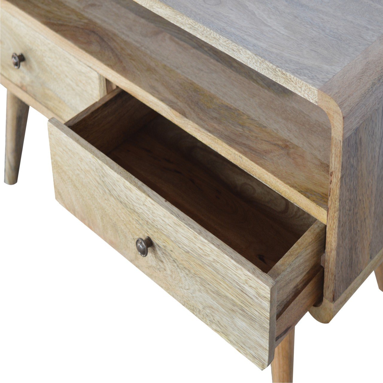 Curved Solid Wood TV Stand In Oak Finish