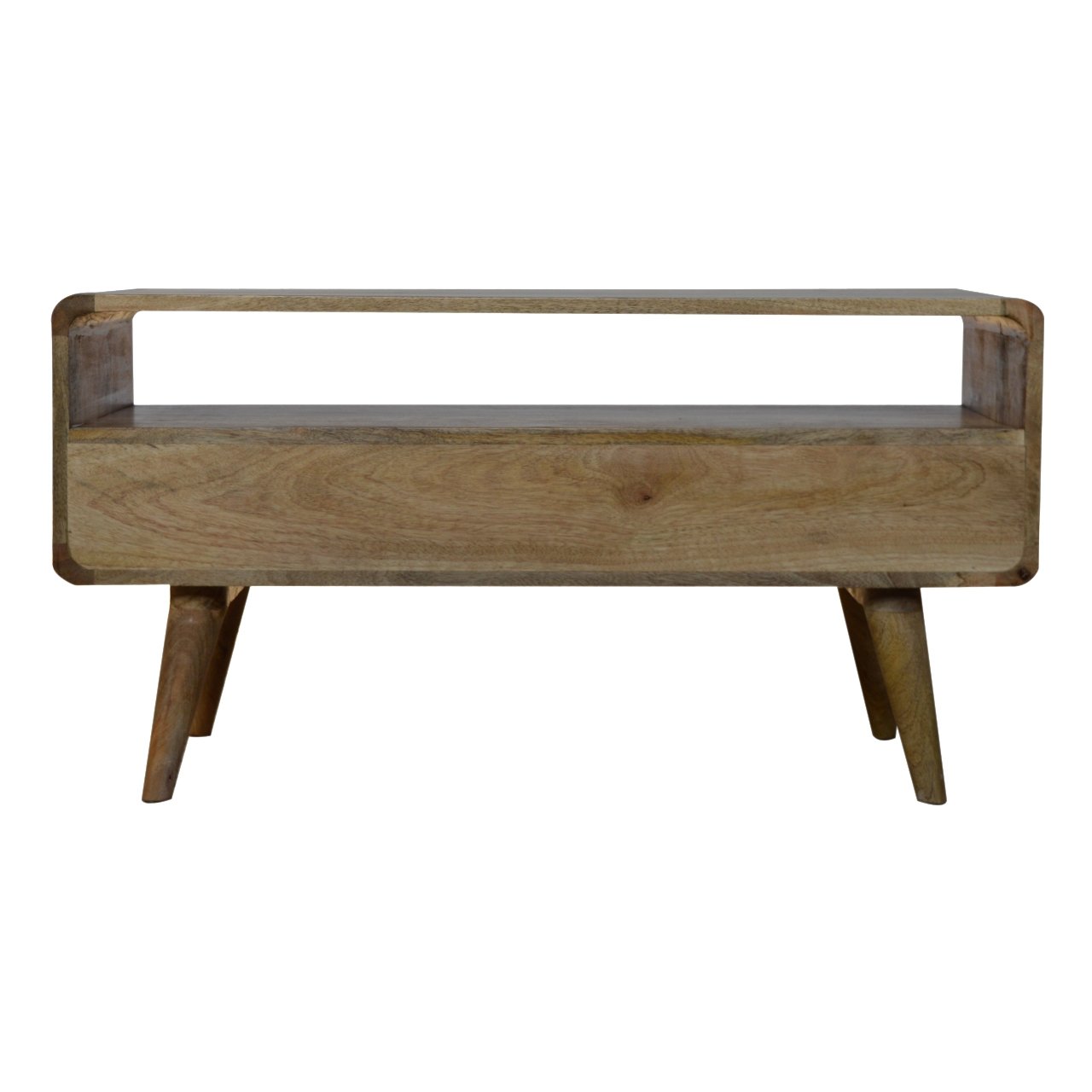 Curved Solid Wood TV Stand In Oak Finish