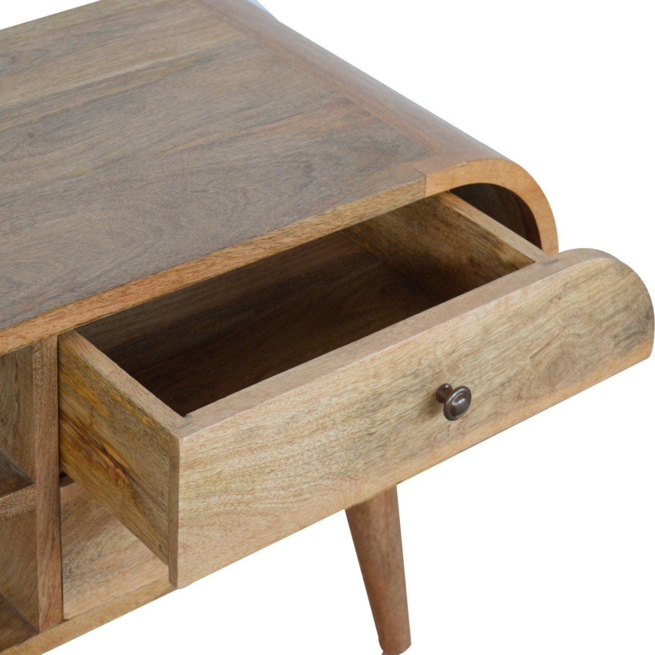 Circular 2 Drawer Solid Wood TV Stand In Oak Finish